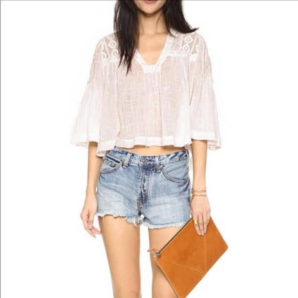 Free People Carry Me Away Gauze Crochet Crop Top